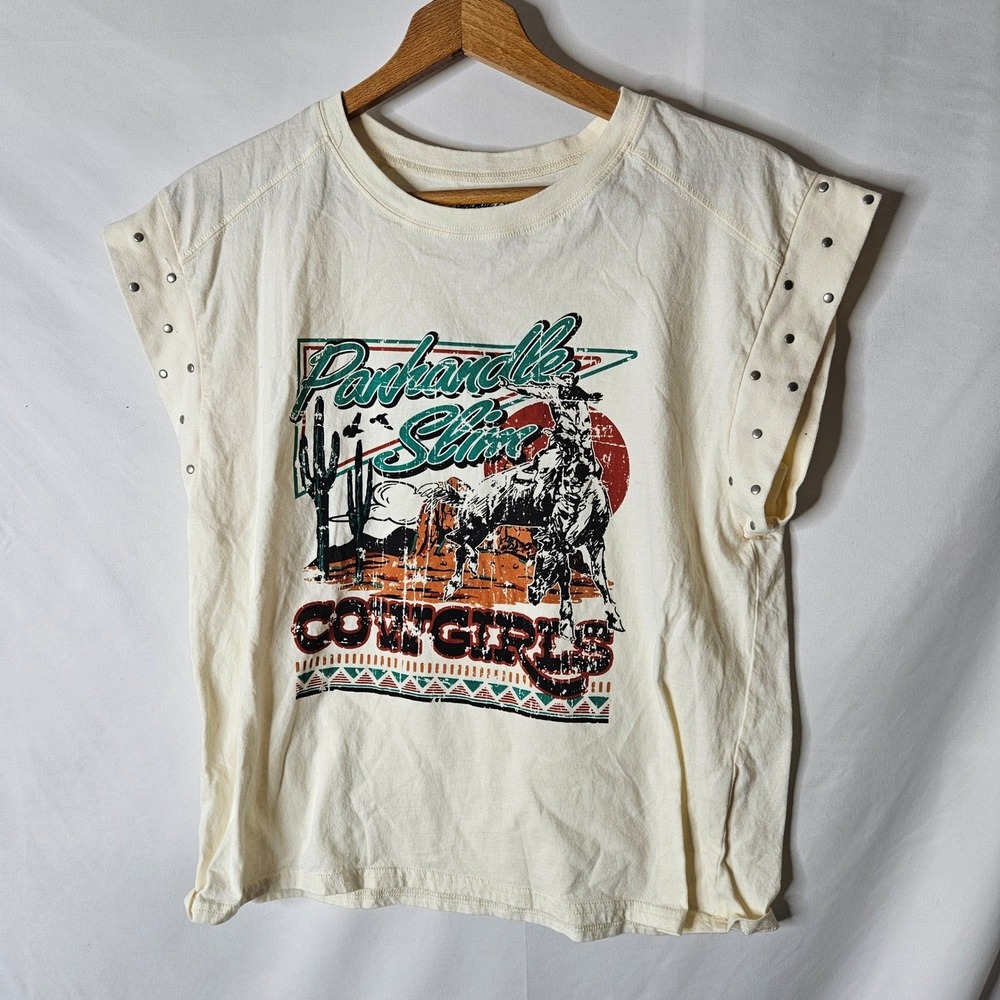 Panhandle Slim Studded‎ Sleeve Western Graphic Shirt sz M